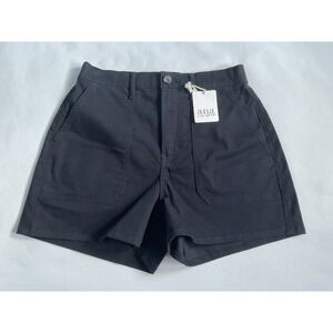 a.n.a Women's Mid-Rise Pull-On Linen Blend Short Black Pockets Size  6